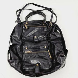 Gryson "Rachel" Black Leather Shoulder Bag Handbag Satchel Zip Braided Italy